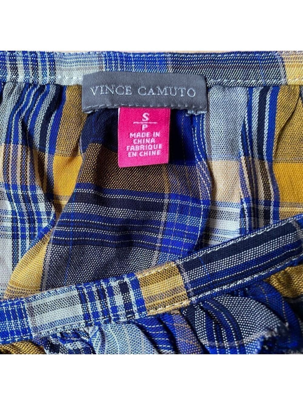 VINCE Camuto New Blue Plaid Top BNWT Short Sleeve - Picture 7 of 8